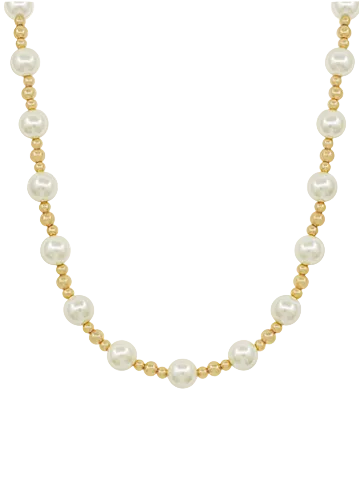 10mm Ball Station Necklace-Cream/Gold
