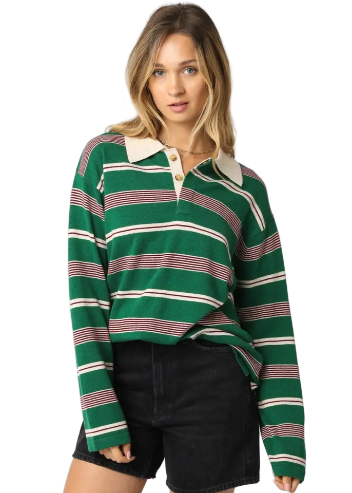 Cara Stripe Polo Sweater