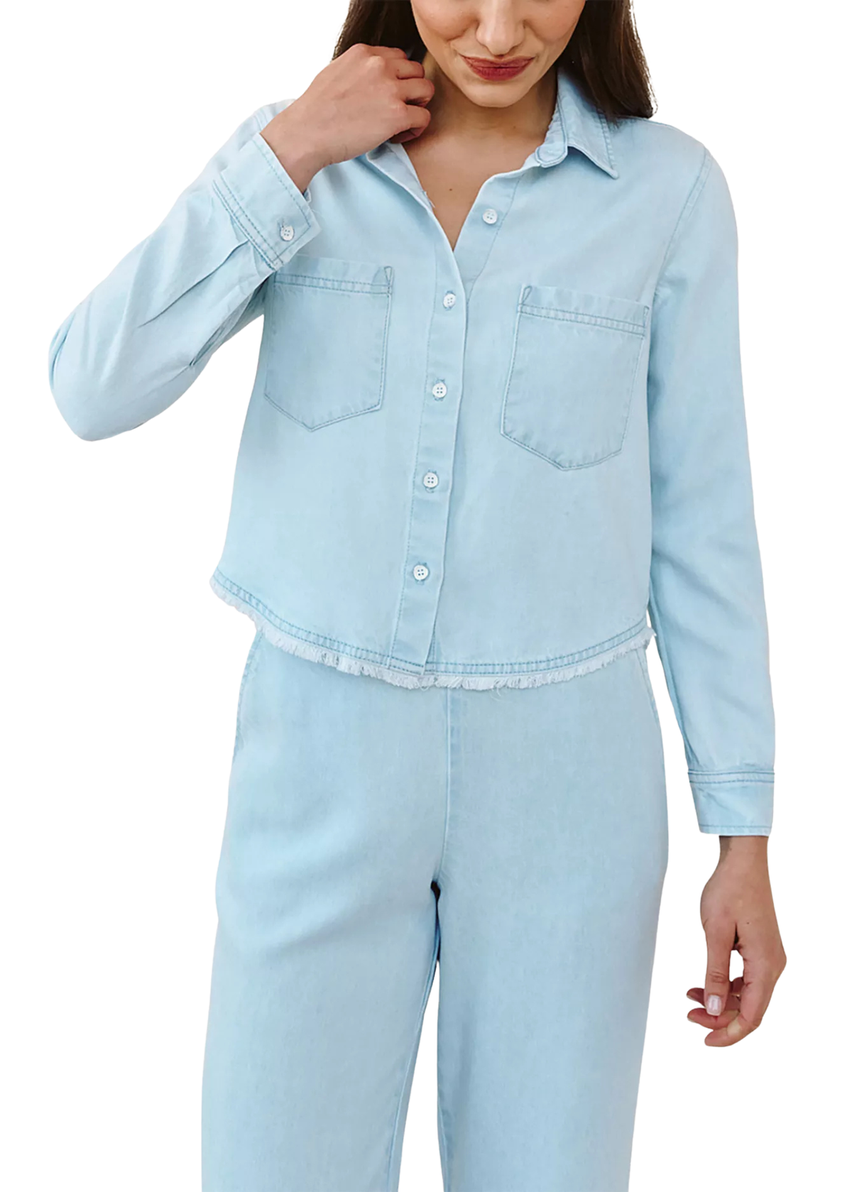 Two Pocket Fray Hem Shirt