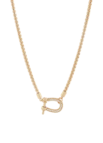 CZ Horsebit Carabiner Necklace-Gold/Clear
