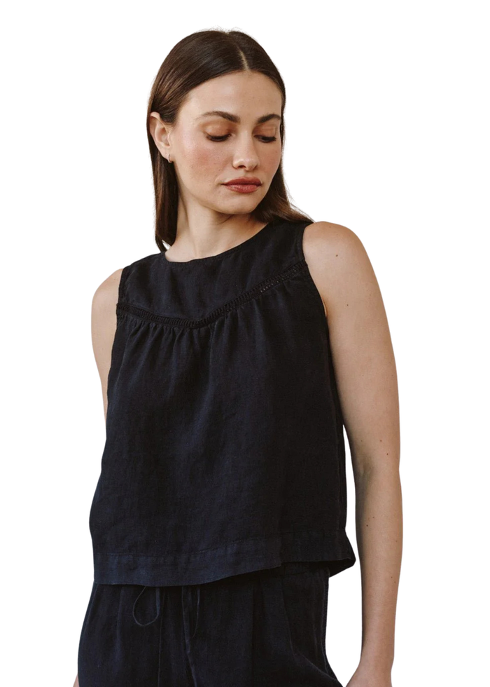Sleeveless Trimmed Yoke Seam Top