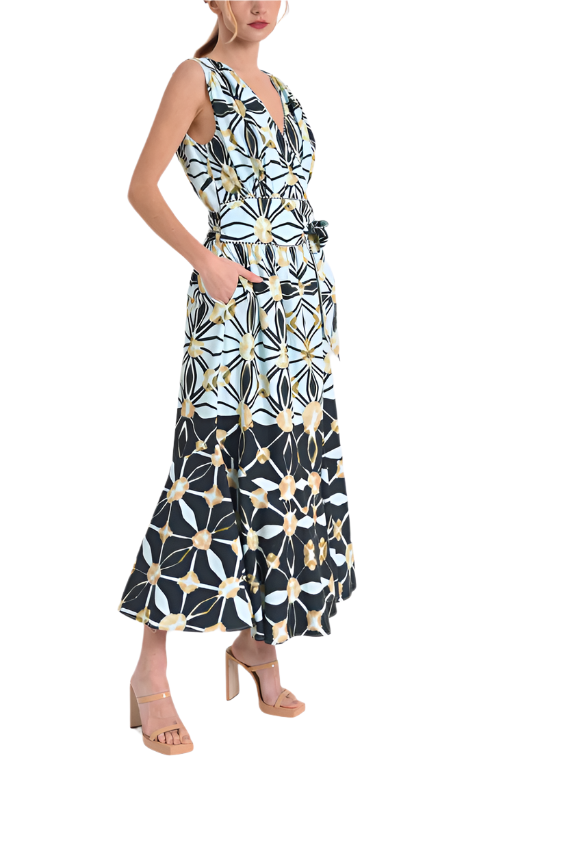 Esthella Split Print Sleeveless Wrap Dress