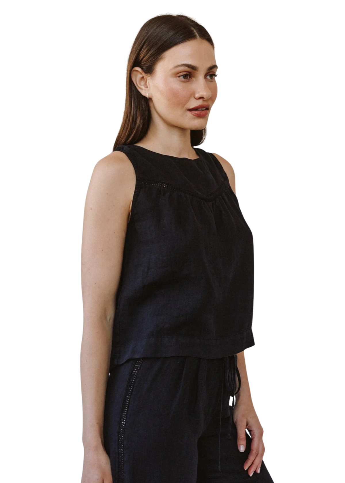 Sleeveless Trimmed Yoke Seam Top
