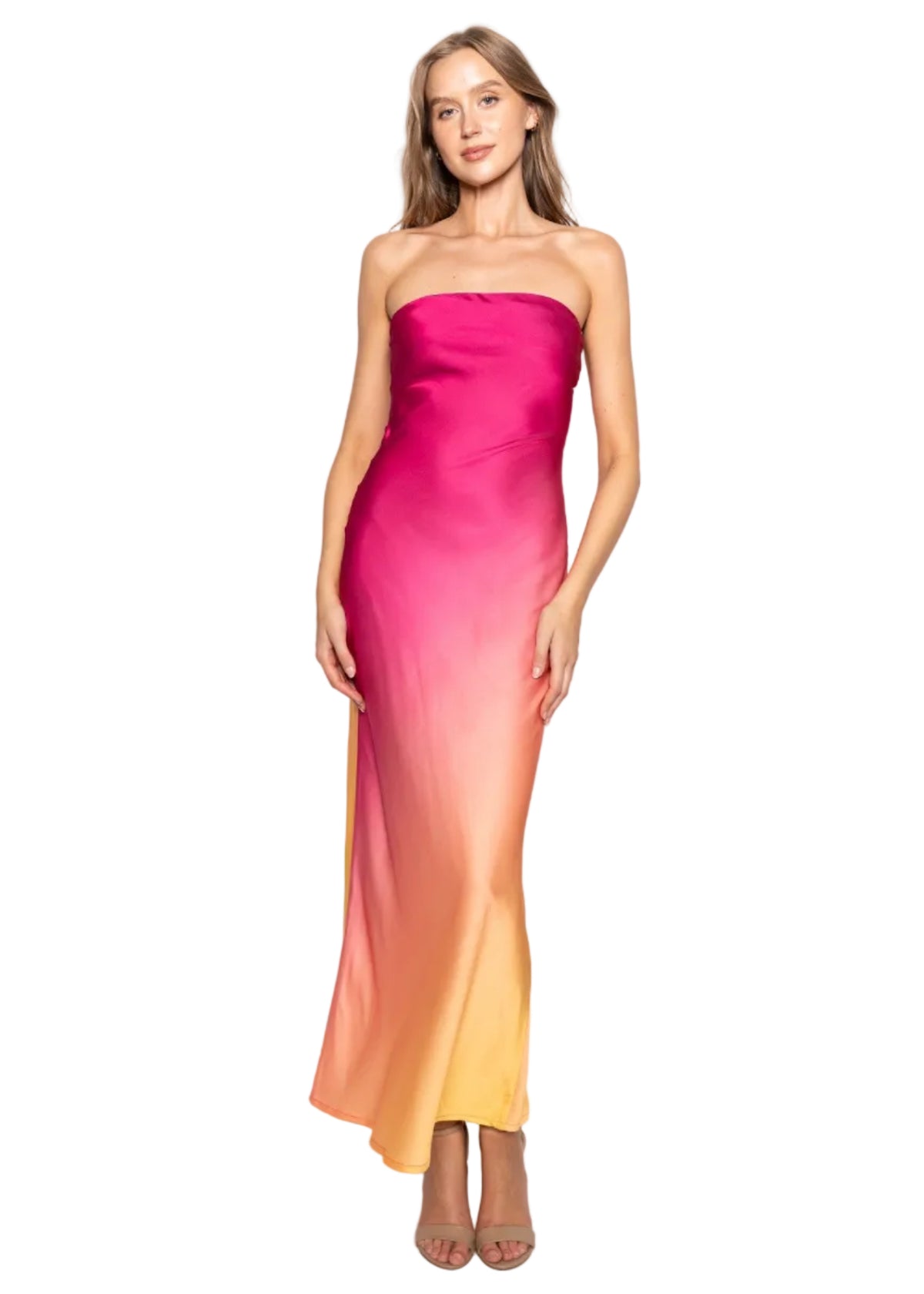 Strapless Elastic Clasp Back Maxi Dress