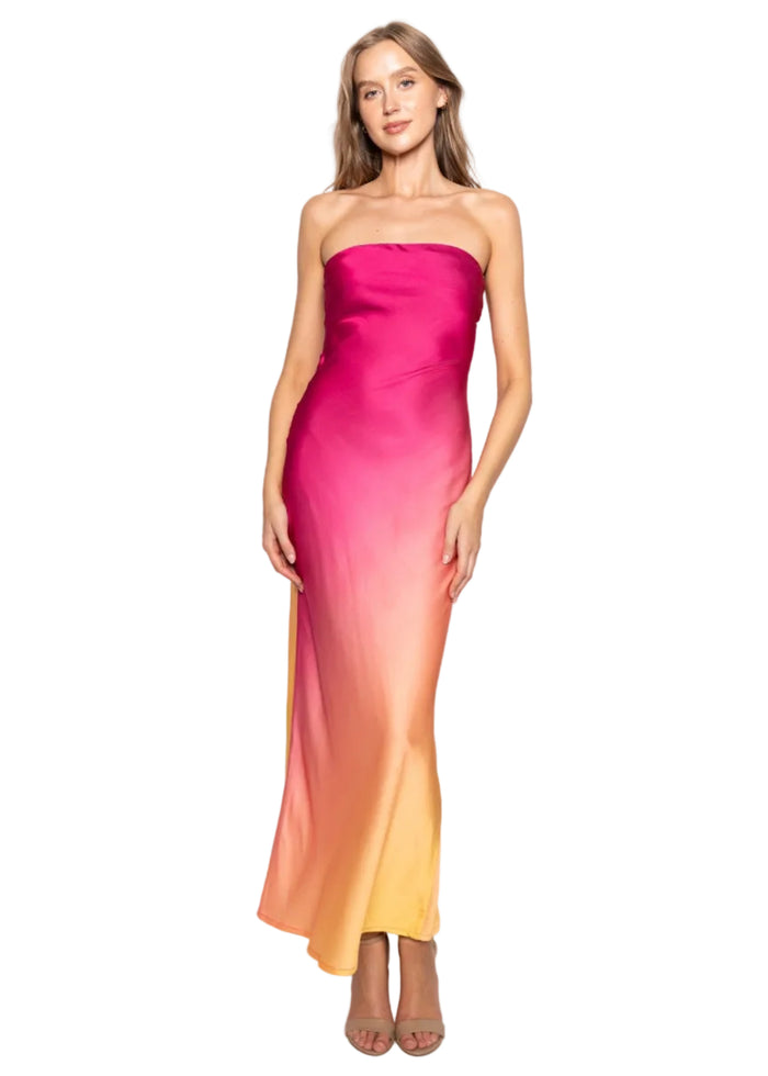Strapless Elastic Clasp Back Maxi Dress