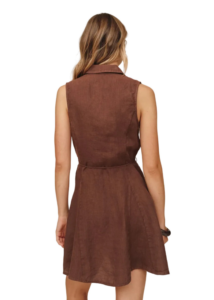 Sleeveless Seamed Shirt Dress
