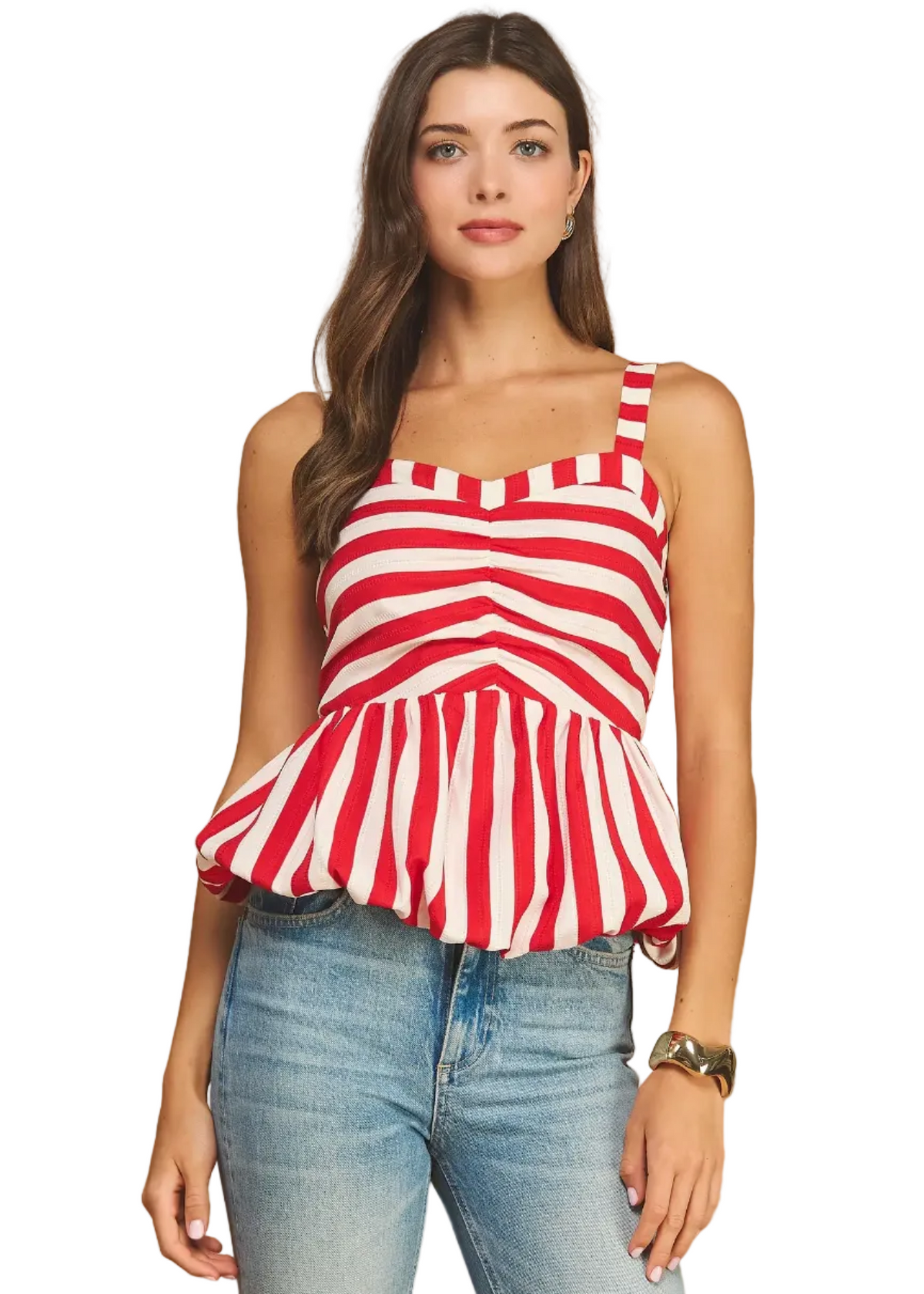 Striped Bubble Peplum Sleeveless Tank Top
