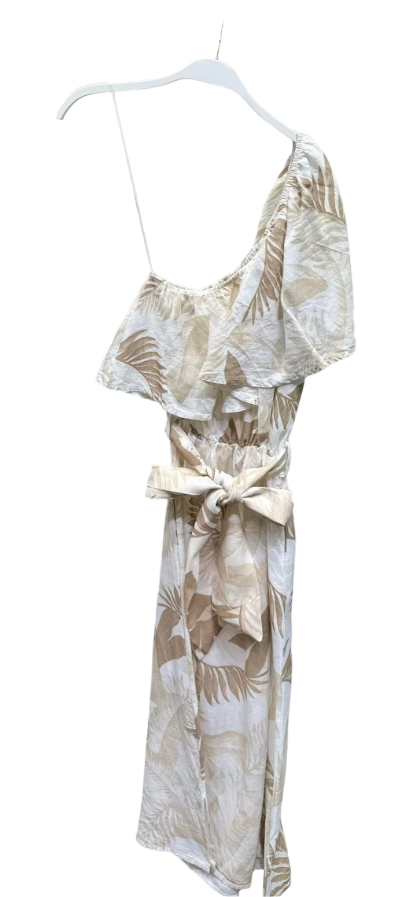 Hawaiian Off Shoulder Ruffle Dress w/ Pockets & Belt