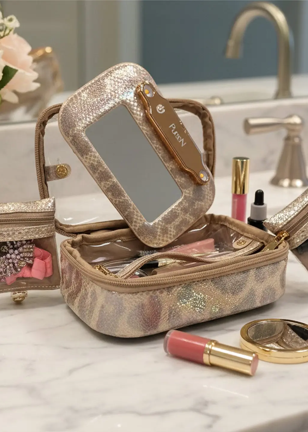 Littmini Lighted Mirror Case- Glimmer Leopard