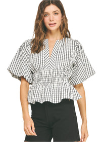 Checkered Puff Sleeve Blouse