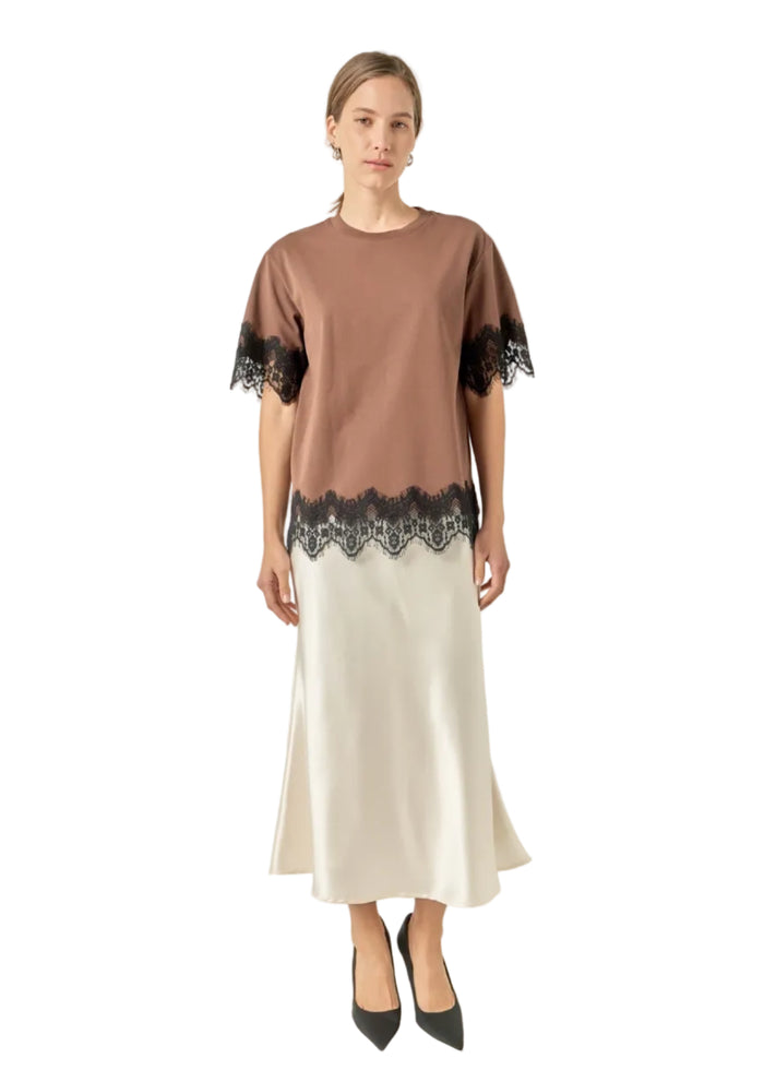 Satin Lace Trim Top