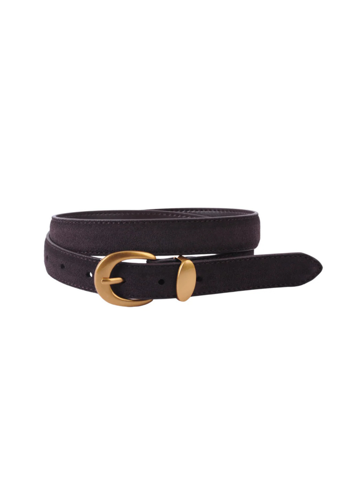 Suede Belt with Gold Curve Buckle