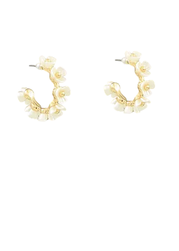 20mm Pearl Flower Bead Hoops-Cream/Gold