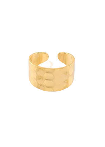 Hammered Wide Open Ring - Gold