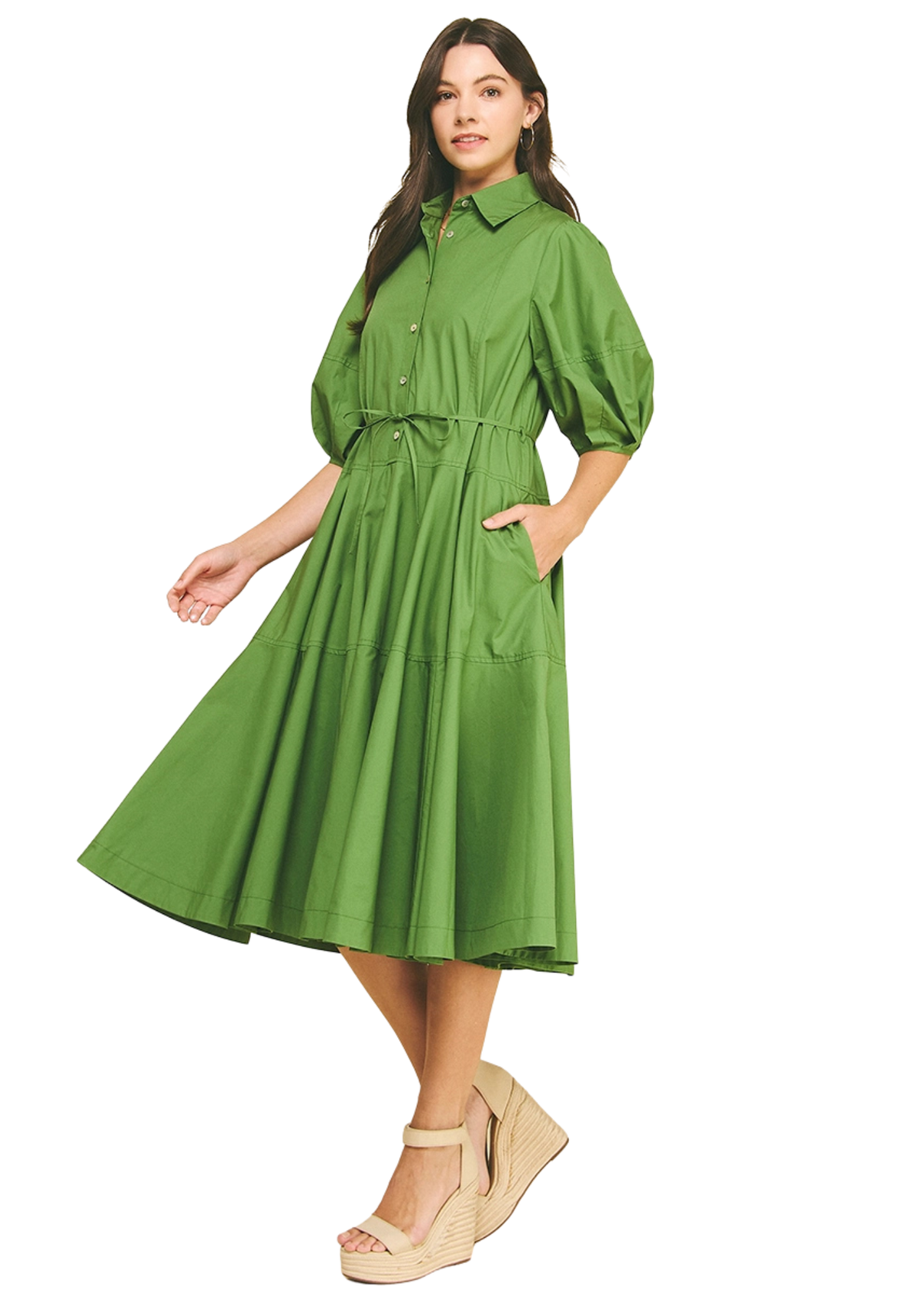 Button Down Tiered Midi Dress