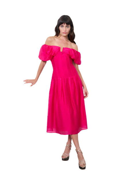 Lottie Oversized Puff Sleeve Off-Shoulder Midi Dress