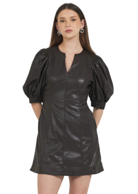 Vegan Leather Split Neck Dress