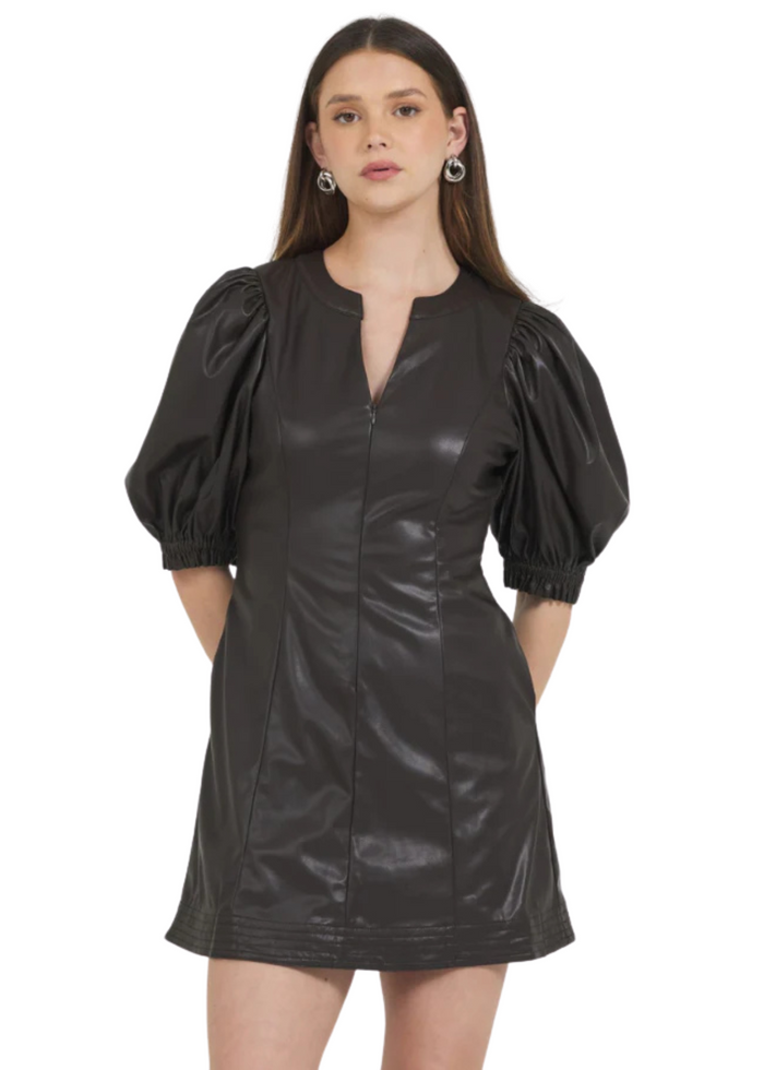 Vegan Leather Split Neck Dress
