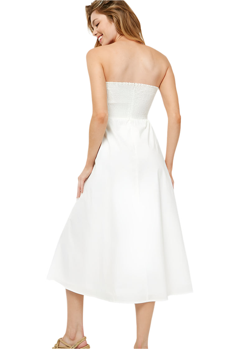 white cotton tube dress White Cotton Strapless Smocked Maxi Dress XS/S