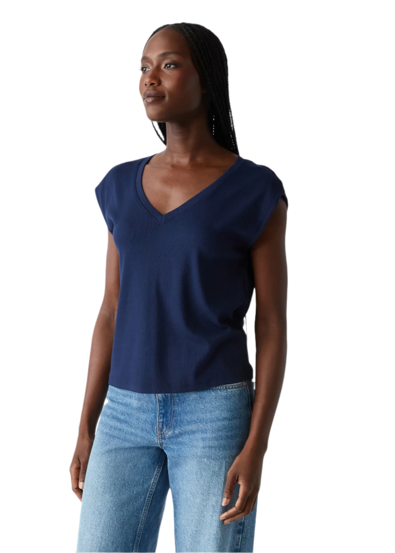 Tati V-Neck Power Shoulder Top