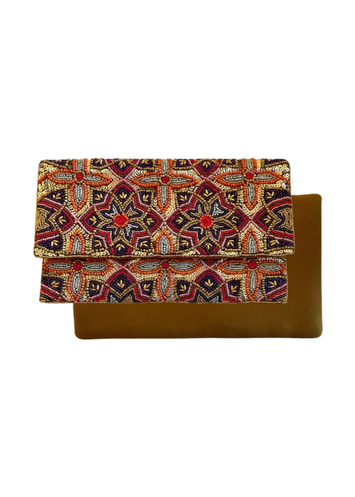 Beaded Floral Clutch Crossbody Bag