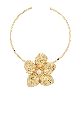 Pearl & Flower Pendant Choker - Gold