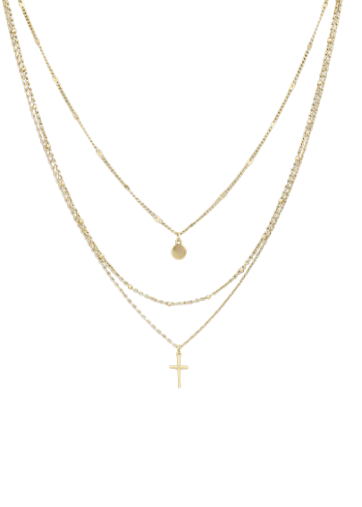 3 Layer Cross & Disc Nacklace - Gold