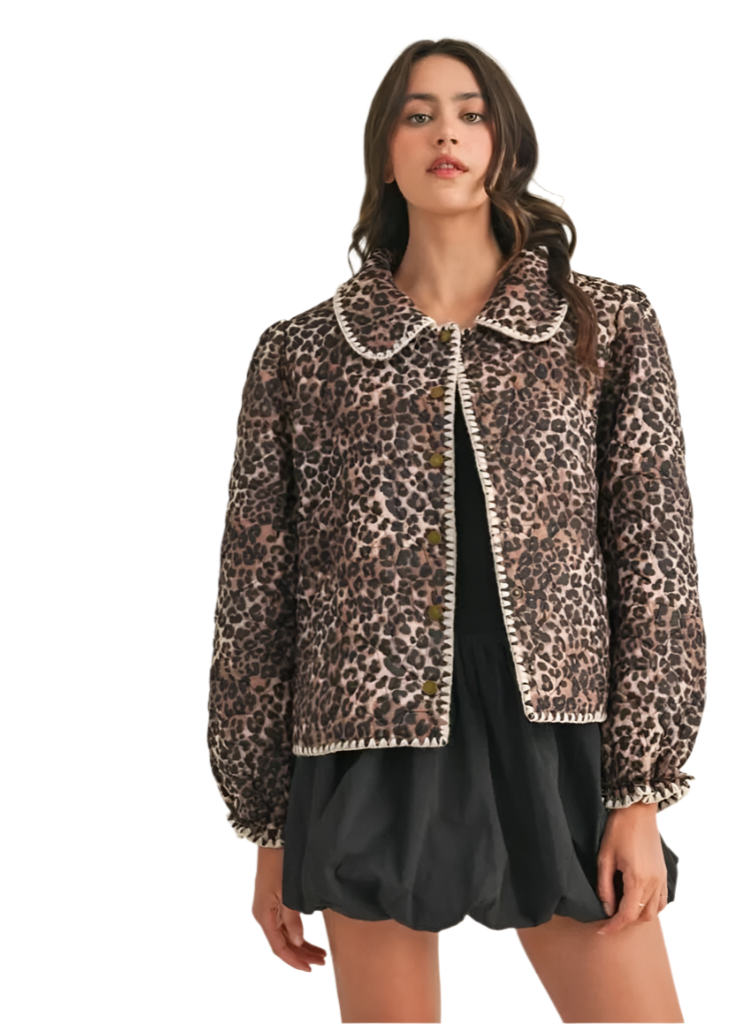 Cheetah Print Star Quilted Puff Jacket