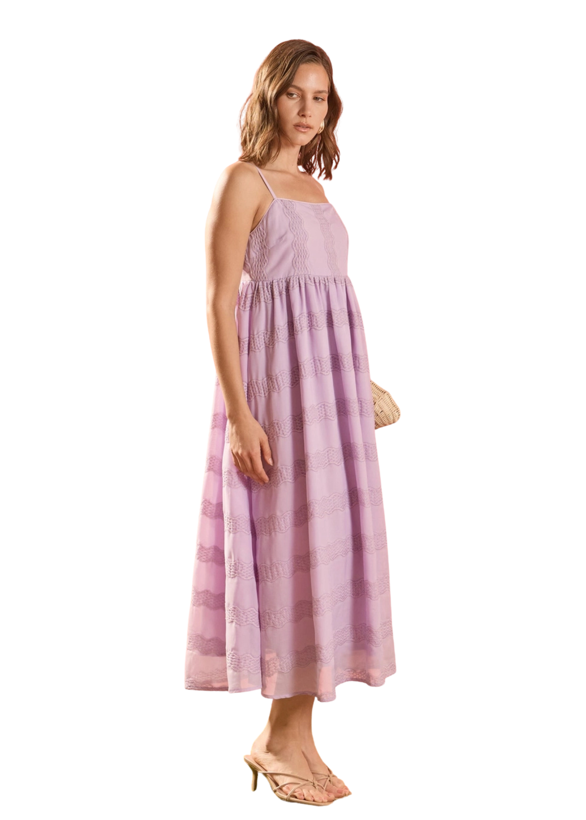 Embroidered Chiffon Sleeveless Midi Dress