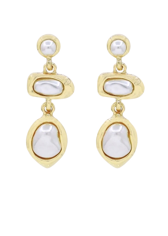 Linear Oval Earrings - Cream/Gold