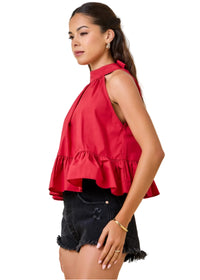 Halter Neck Gathered Peplum Top