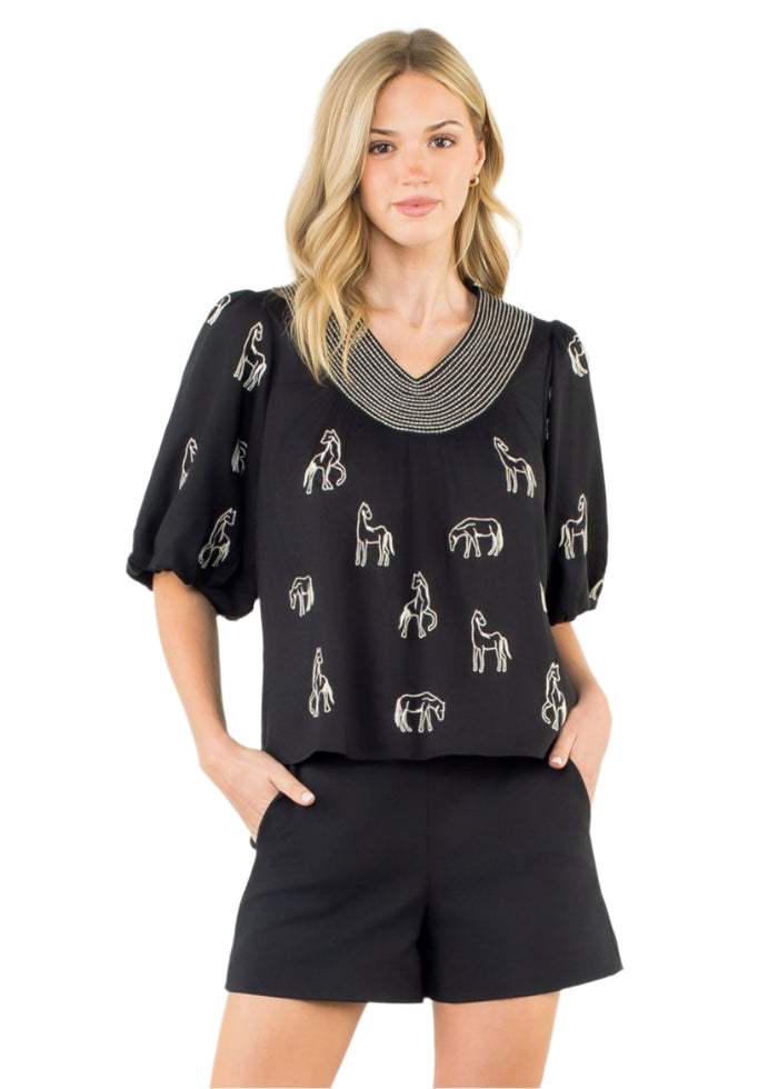 Charlie Embroidered Horse Top