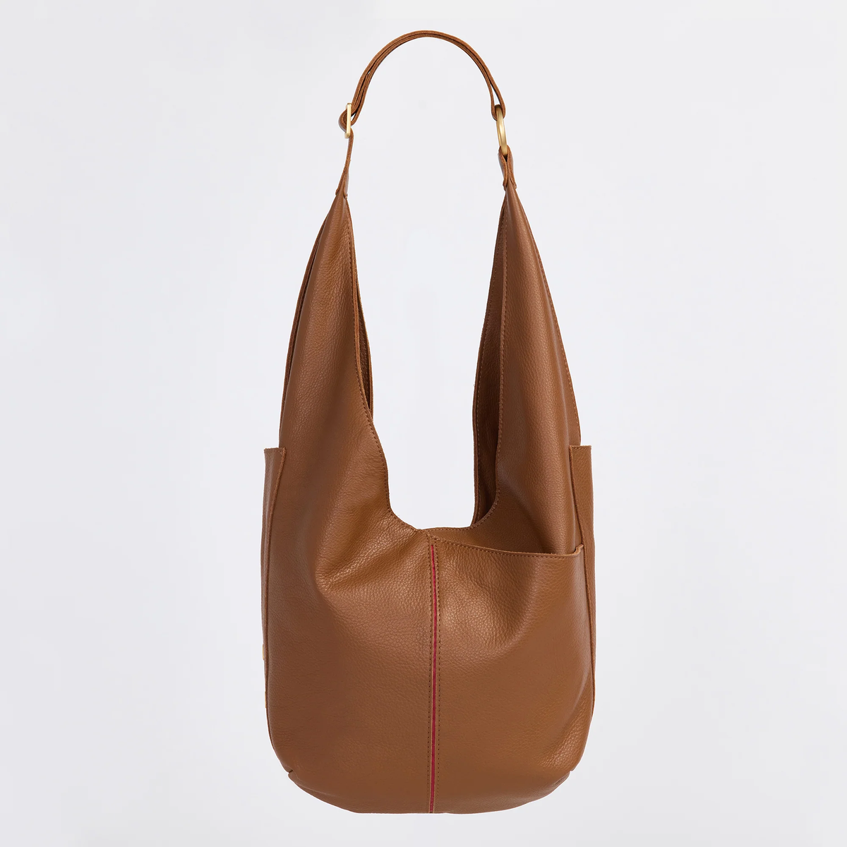 Tom Zip Purse - Mahogany Pebble Brushed Gold Red Zip