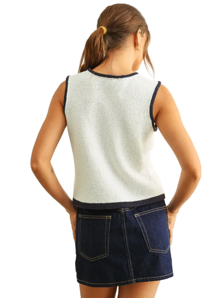 Contrasted Piping Flag Knitted Top