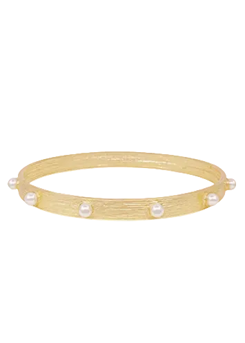 Stationed Bead Ball & Textured Bracelet-Worn Gold/Cream