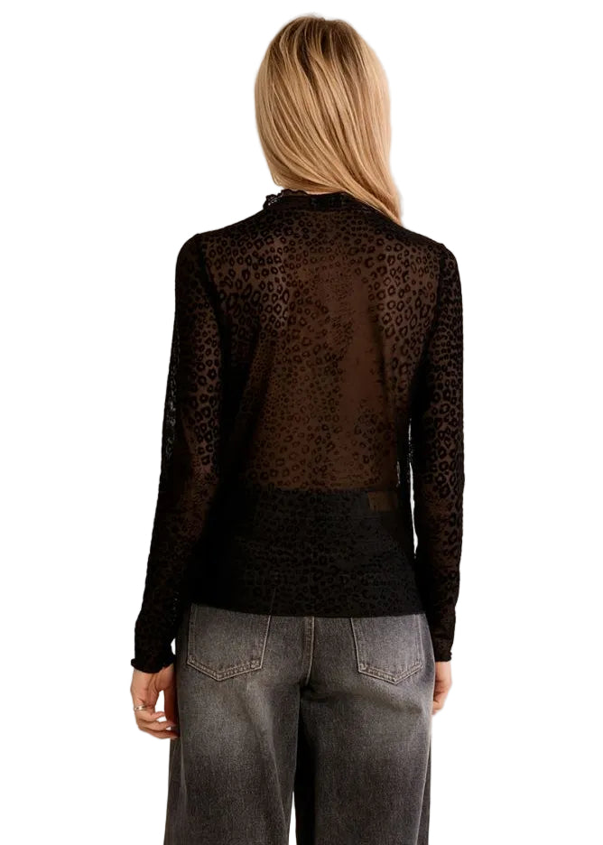 Leopard Mesh Long Sleeve Top