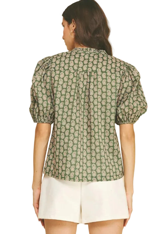 Paisley Print V-Neck Blouse