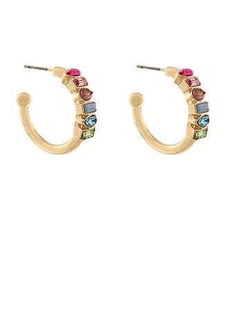 Multi Color Mix Glass Hoop Earrings - Gold/Multi