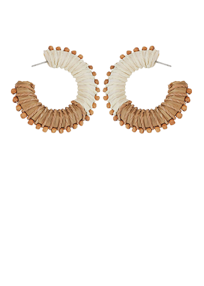 Twotone Raffia Wood Bead Hoops