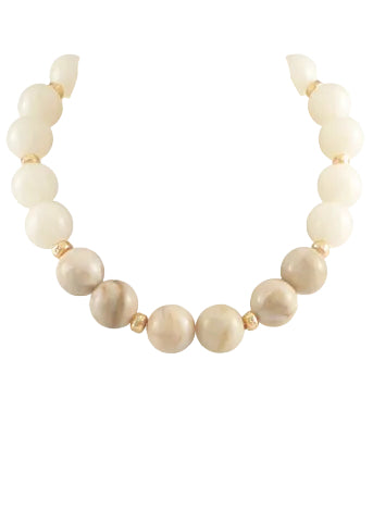 Acrylic Ball Beaded Necklace - Ivory/Lt.Beige