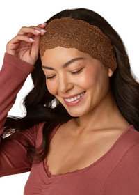Wide Lace Elastic Headbands 2pc Set - Mocha & Chocolate