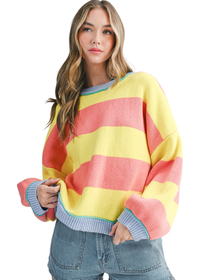 Striped Knit Crewneck Pullover Sweater
