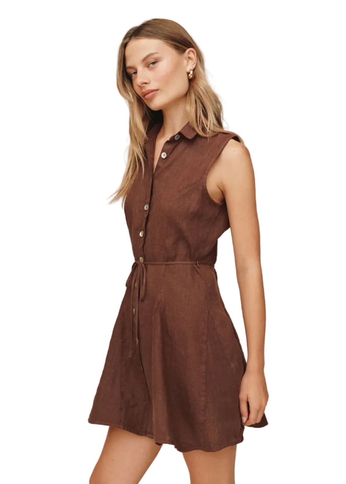 Sleeveless Seamed Shirt Dress