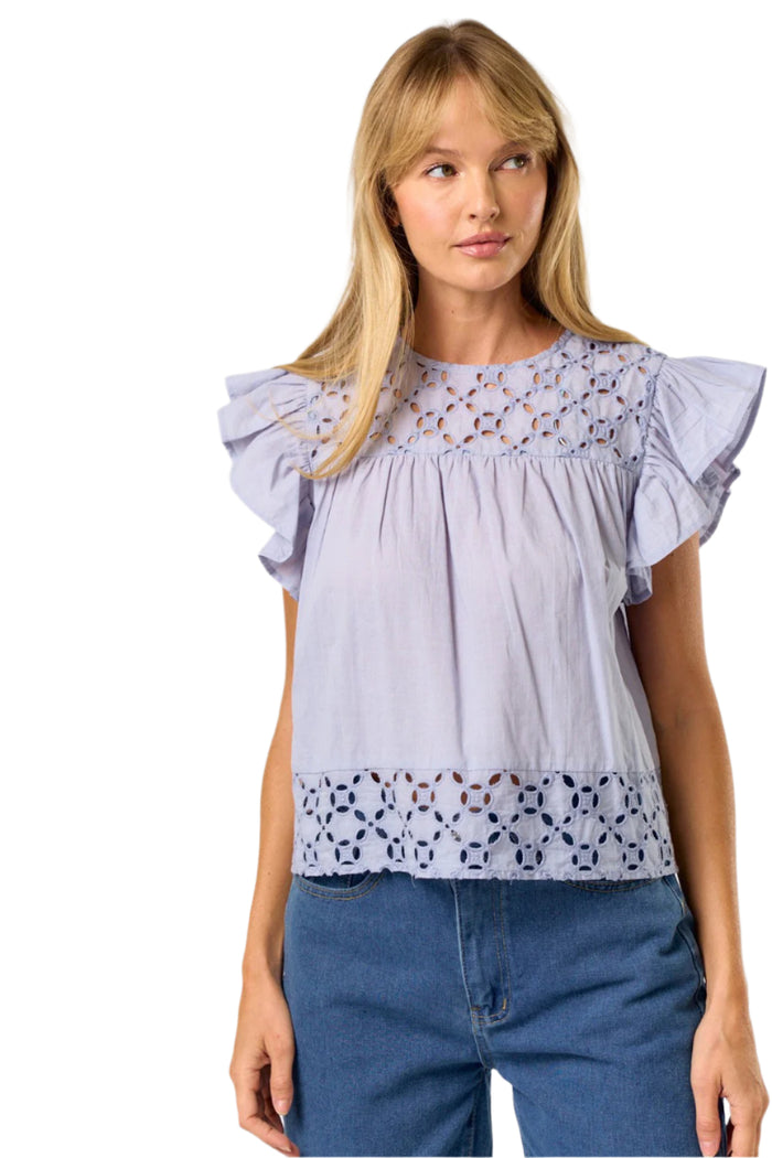 Ruffled Sleeves Embroidered Top