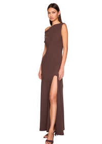 One Shoulder Gathered Slit Front Dress