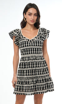 Katty Embroidery Eyelet Flutter Sleeve Mini Dress