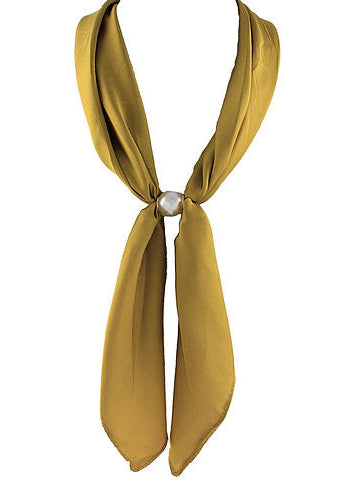 Accented Pearl Long Scarf Necklace - Mustard