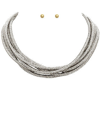 6 Layered Crystal Cord Necklace