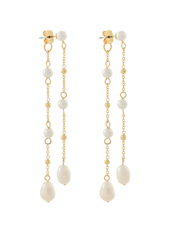 Pearl Linear Front & Back Earrings - Cream/Gold