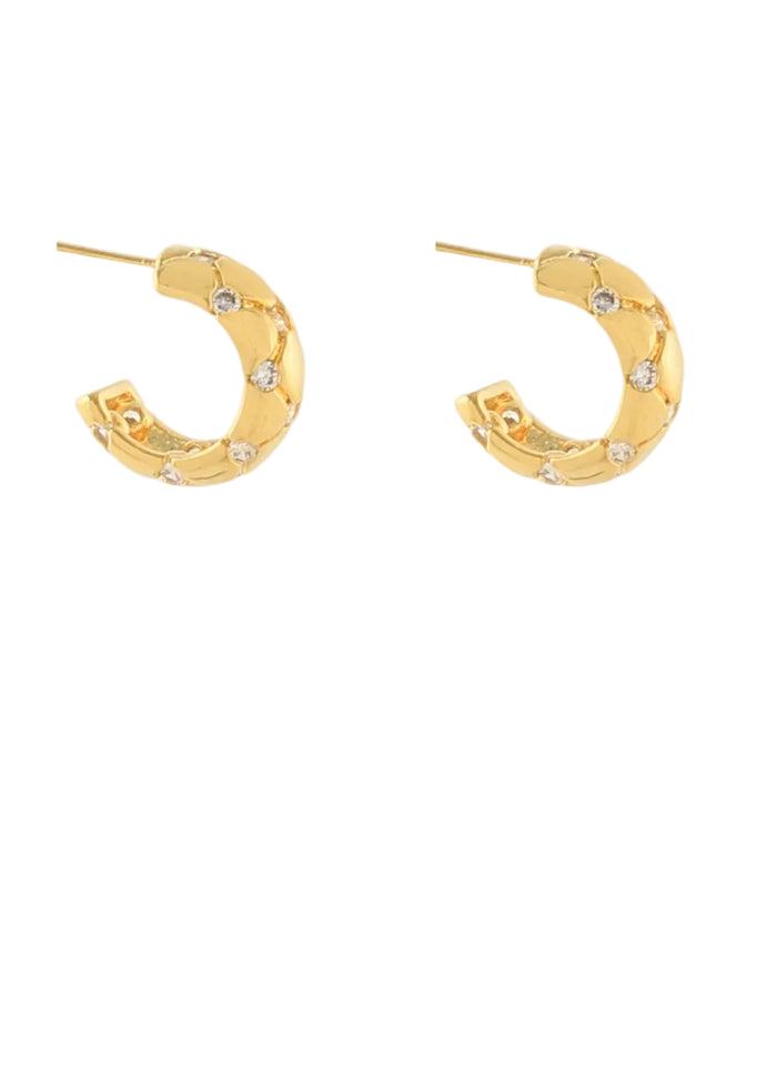 Pave & Engraved Pattern Hoops - Gold